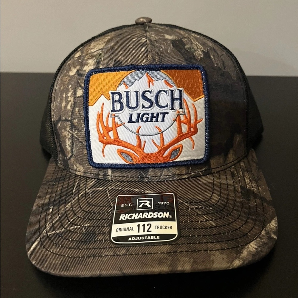 Busch Light Camo Hunting Realtree Richardson 112 Snapback Trucker Hat